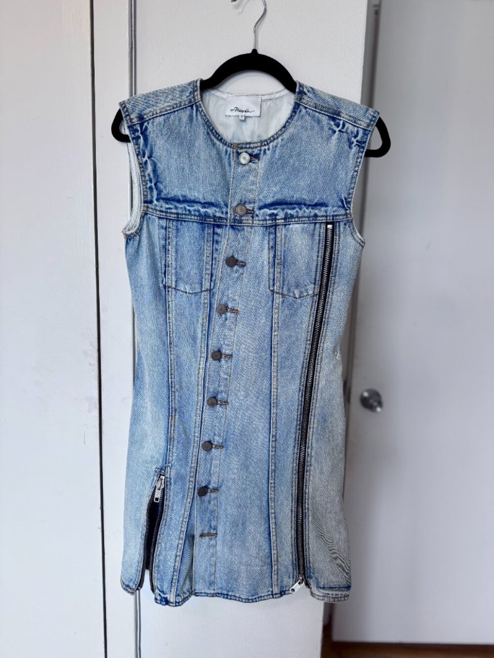 3.1 Phillip Lim denim asymmetrical button down  sleeveless mini dress US 0 2